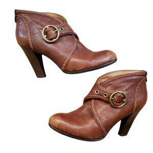 FRYE Vicki Bootie 77811 Brown Leather Braided Buckle